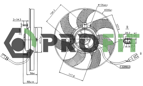 Вентилятор, система охолодження двигуна   1850-0012   PROFIT