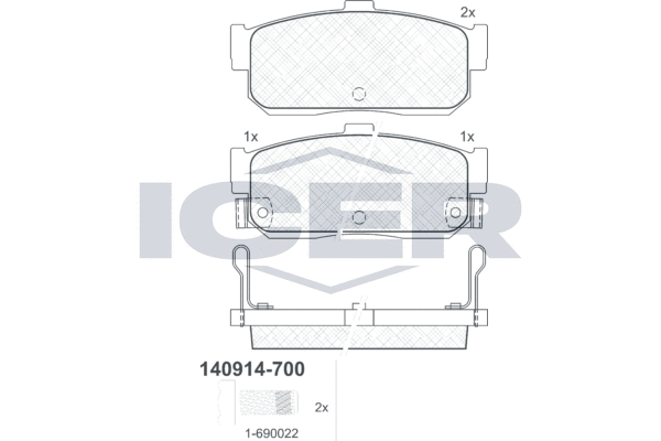 Комплект гальмівних накладок, дискове гальмо   140914-700   ICER