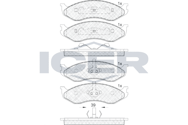 Комплект тормозных колодок, дисковый тормоз   140968   ICER
