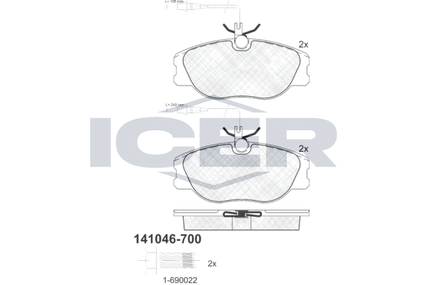 Комплект тормозных колодок, дисковый тормоз   141046-700   ICER