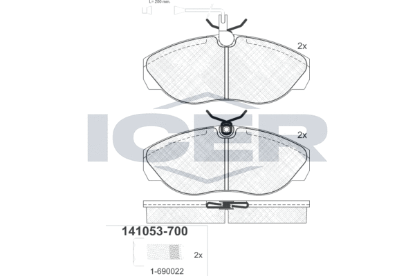 Комплект гальмівних накладок, дискове гальмо   141053-700   ICER