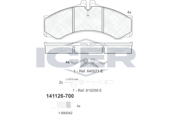 Комплект тормозных колодок, дисковый тормоз   141126-700   ICER