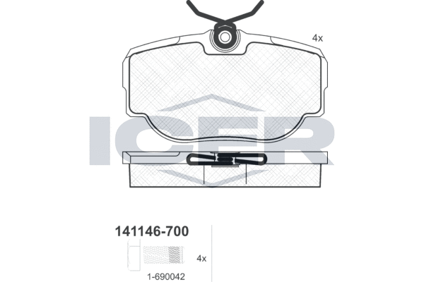 Комплект тормозных колодок, дисковый тормоз   141146-700   ICER