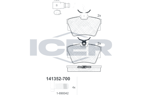 Комплект гальмівних накладок, дискове гальмо   141352-700   ICER