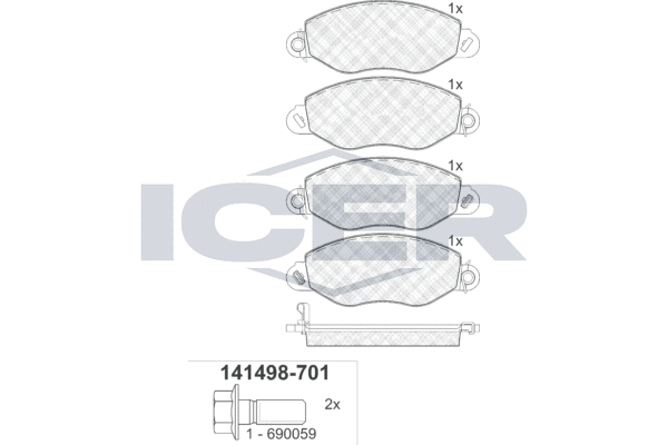 Комплект тормозных колодок, дисковый тормоз   141498-701   ICER