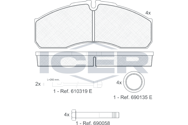 Комплект тормозных колодок, дисковый тормоз   141499   ICER
