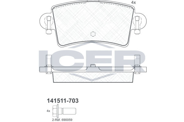 Комплект тормозных колодок, дисковый тормоз   141511-703   ICER