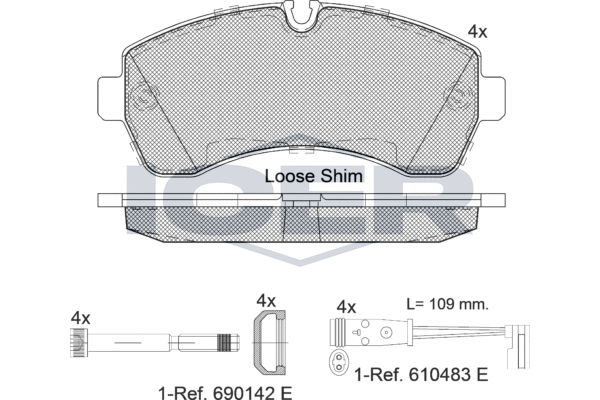 Комплект тормозных колодок, дисковый тормоз   141785-203   ICER