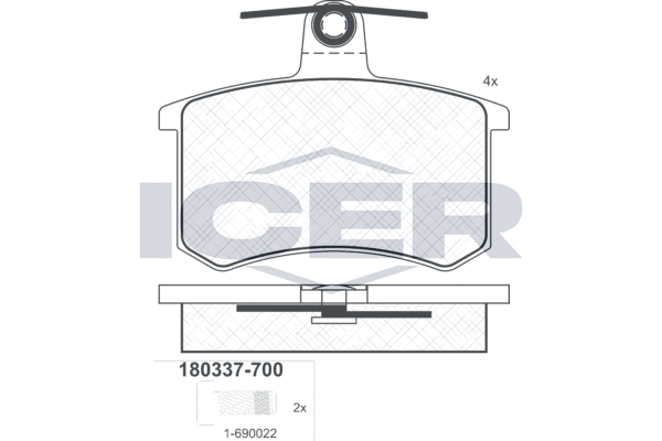 Комплект гальмівних накладок, дискове гальмо   180337-700   ICER