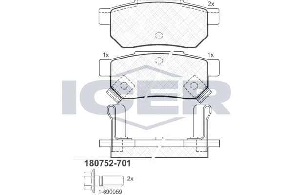 Комплект тормозных колодок, дисковый тормоз   180752-701   ICER