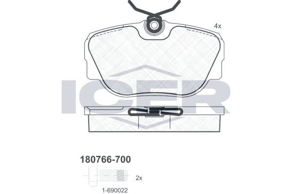 Комплект гальмівних накладок, дискове гальмо   180766-700   ICER