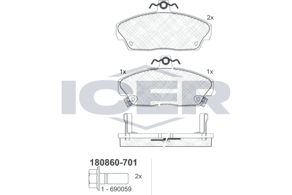 Комплект тормозных колодок, дисковый тормоз   180860-701   ICER