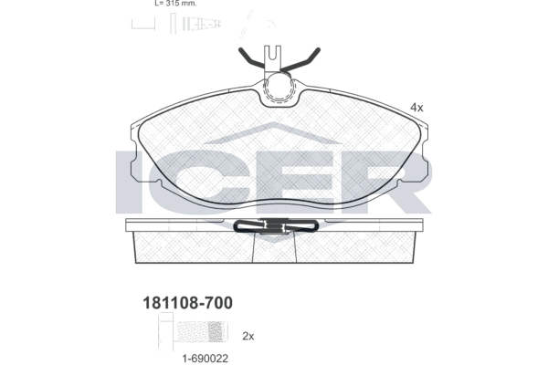Комплект гальмівних накладок, дискове гальмо   181108-700   ICER
