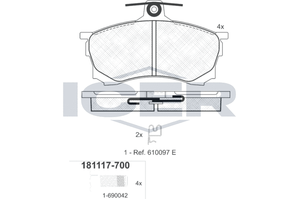 Комплект тормозных колодок, дисковый тормоз   181117-700   ICER