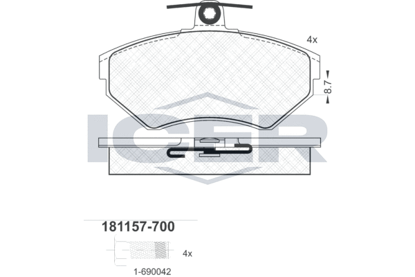Комплект тормозных колодок, дисковый тормоз   181157-700   ICER