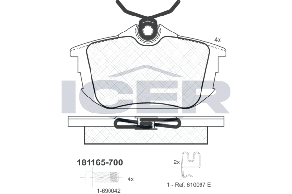 Комплект тормозных колодок, дисковый тормоз   181165-700   ICER