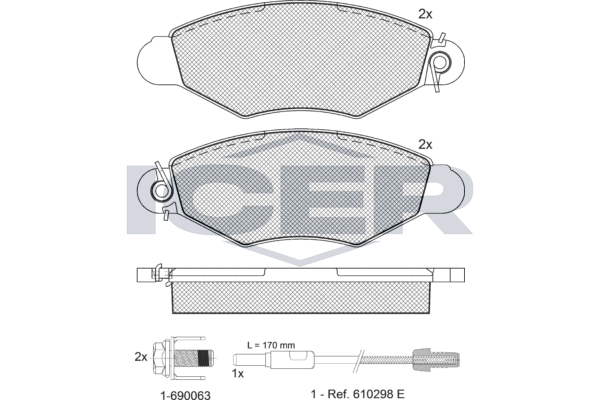 Комплект гальмівних накладок, дискове гальмо   181217-203   ICER