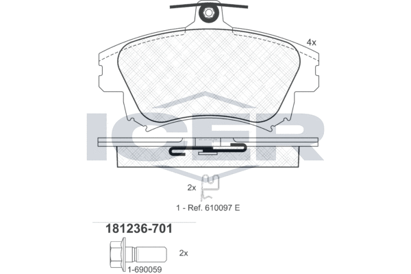 Комплект тормозных колодок, дисковый тормоз   181236-701   ICER