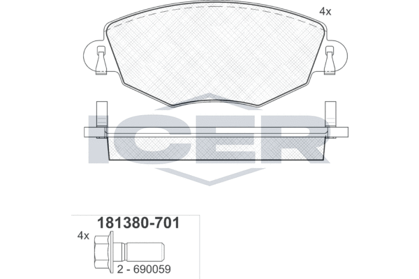 Комплект гальмівних накладок, дискове гальмо   181380-701   ICER