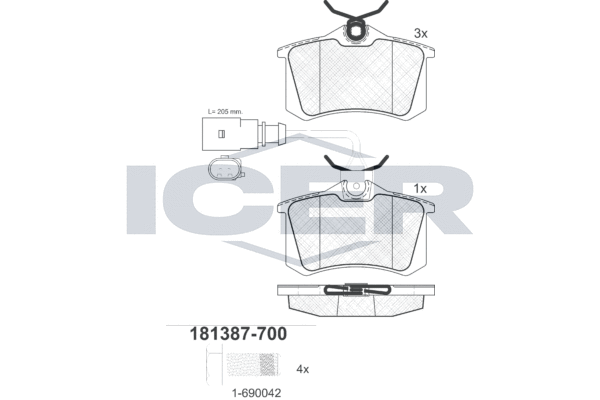 Комплект тормозных колодок, дисковый тормоз   181387-700   ICER