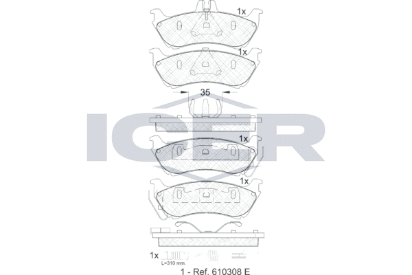 Комплект гальмівних накладок, дискове гальмо   181392   ICER