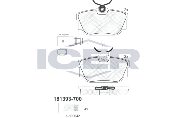 Комплект тормозных колодок, дисковый тормоз   181393-700   ICER
