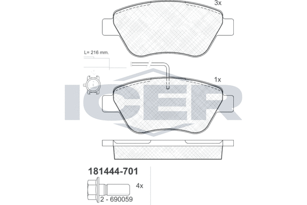 Комплект тормозных колодок, дисковый тормоз   181444-701   ICER