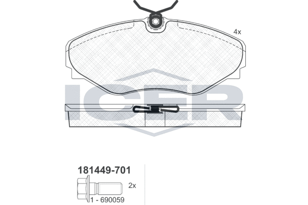 Комплект гальмівних накладок, дискове гальмо   181449-701   ICER