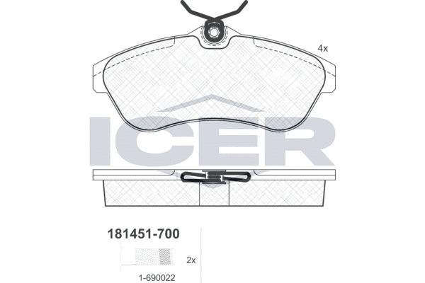 Комплект гальмівних накладок, дискове гальмо   181451-700   ICER