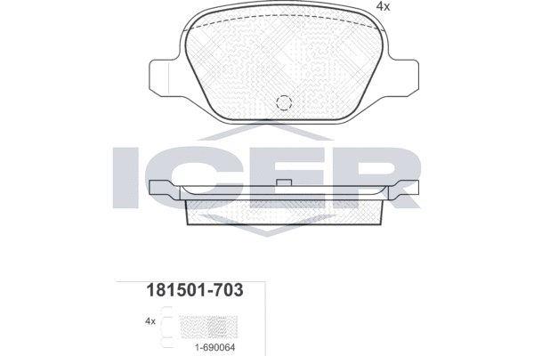 Комплект тормозных колодок, дисковый тормоз   181501-703   ICER