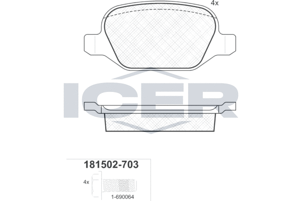 Комплект гальмівних накладок, дискове гальмо   181502-703   ICER