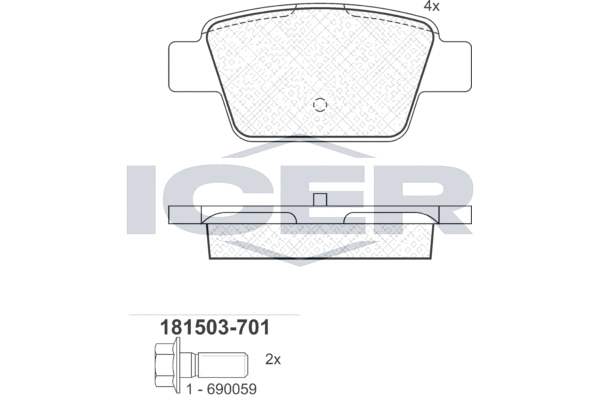 Комплект гальмівних накладок, дискове гальмо   181503-701   ICER