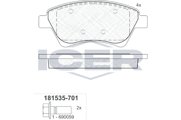 Комплект гальмівних накладок, дискове гальмо   181535-701   ICER