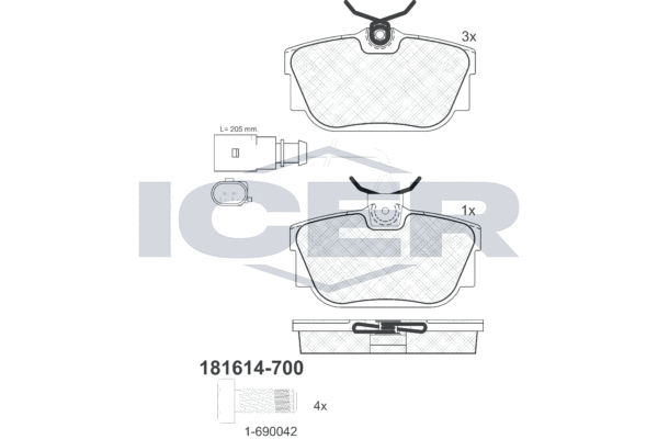 Комплект тормозных колодок, дисковый тормоз   181614-700   ICER