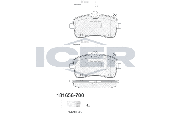 Комплект тормозных колодок, дисковый тормоз   181656-700   ICER