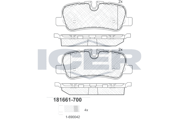 Комплект тормозных колодок, дисковый тормоз   181661-700   ICER