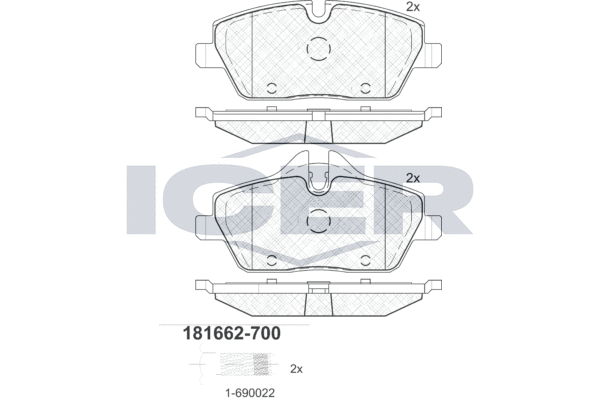 Комплект тормозных колодок, дисковый тормоз   181662-700   ICER