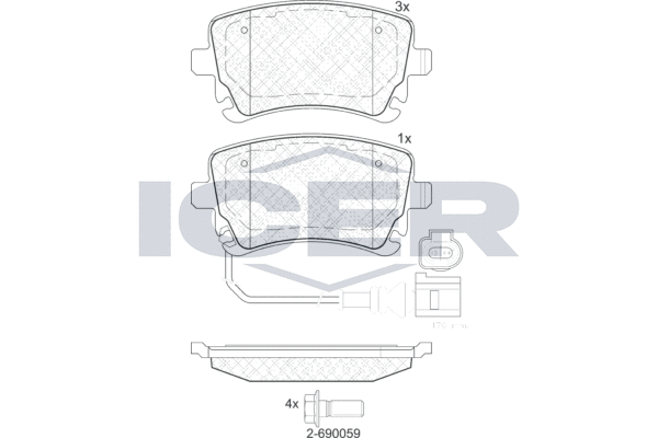 Комплект тормозных колодок, дисковый тормоз   181674-203   ICER