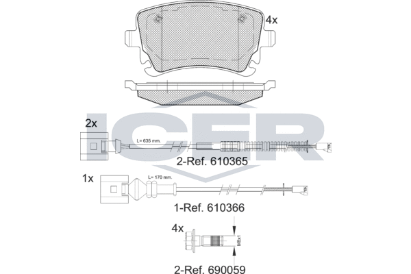 Комплект тормозных колодок, дисковый тормоз   181674-208   ICER