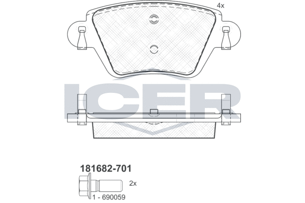 Комплект гальмівних накладок, дискове гальмо   181682-701   ICER