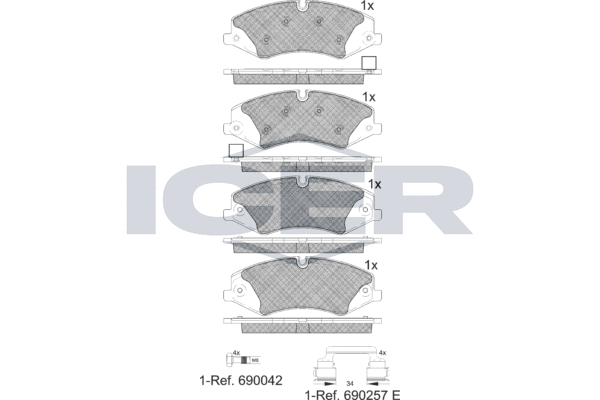 Комплект гальмівних накладок, дискове гальмо   181957-203   ICER