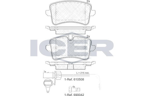 Комплект гальмівних накладок, дискове гальмо   181986-203   ICER