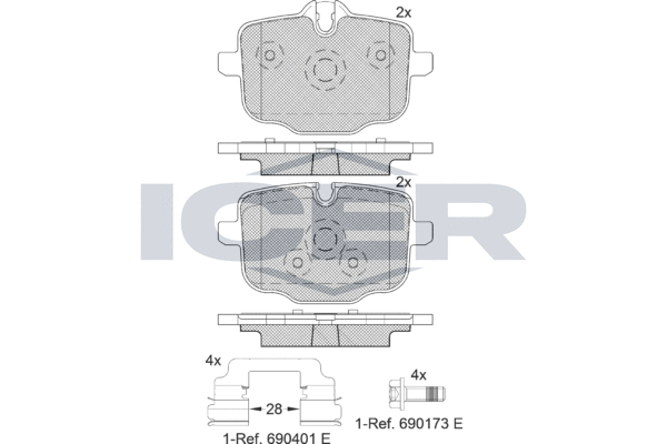 Комплект тормозных колодок, дисковый тормоз   182005-202   ICER