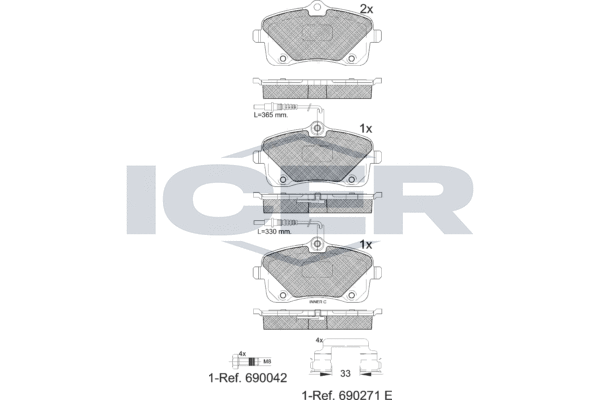 Комплект тормозных колодок, дисковый тормоз   182024   ICER