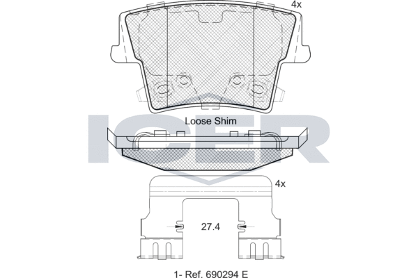 Комплект тормозных колодок, дисковый тормоз   182069   ICER