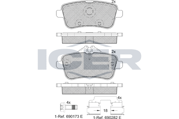 Комплект гальмівних накладок, дискове гальмо   182072-067   ICER