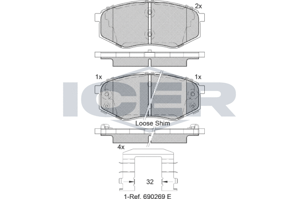 Комплект тормозных колодок, дисковый тормоз   182094   ICER