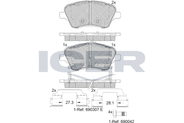 Комплект гальмівних накладок, дискове гальмо   182108-203   ICER