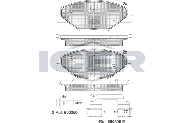 Комплект тормозных колодок, дисковый тормоз   182110   ICER