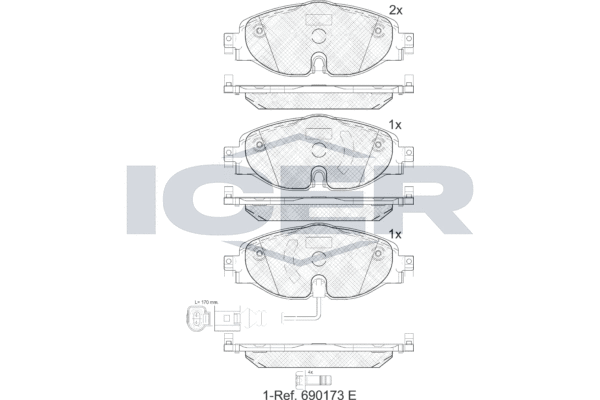 Комплект гальмівних накладок, дискове гальмо   182111   ICER